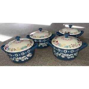 Lot Of‎ (4) Pioneer Woman Fancy Flourish Mini Cocotte with Lid 16 oz 4.5" Wide